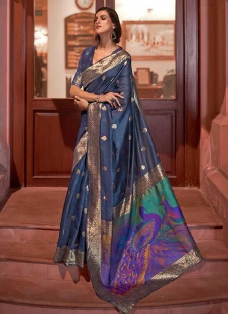Navy Blue Colour RAJTEX KSWARA SILK New Designer Wedding Wear Heavy Weaving Silk Latest Saree Collection 234004